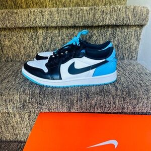 Unisex Nike Air Jordan CZ0790 104 1 Retro Low White/ Blue/Black Size 8